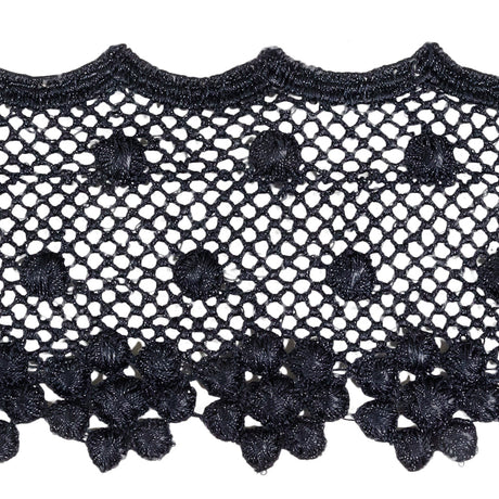 Navy Dimensional Flowers and Net Venise Lace Trim - 2.875"
