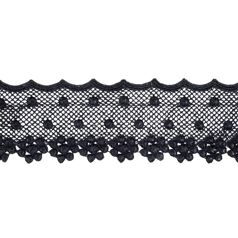 Navy Dimensional Flowers and Net Venise Lace Trim - 2.875"