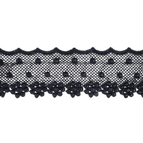 Navy Dimensional Flowers and Net Venise Lace Trim - 2.875"