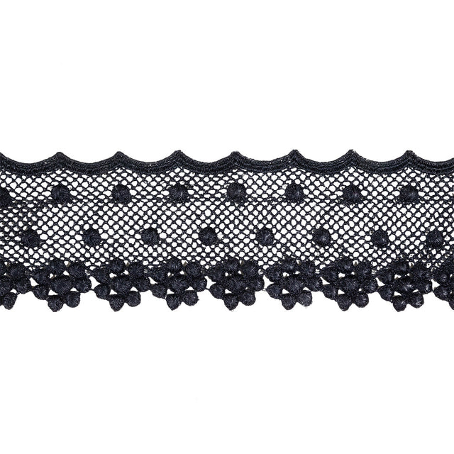 Navy Dimensional Flowers and Net Venise Lace Trim - 2.875"
