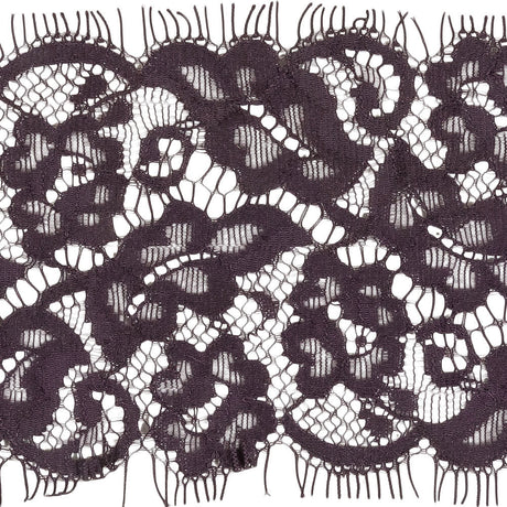 Plum Perfect Flowers and Leaves Lace Trim with Eyelash Fringe - 3.25"