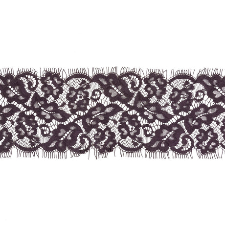Plum Perfect Flowers and Leaves Lace Trim with Eyelash Fringe - 3.25"