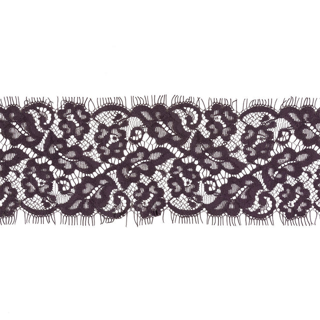 Plum Perfect Flowers and Leaves Lace Trim with Eyelash Fringe - 3.25"