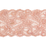 Pink Flowers and Leaves Beaded, Sequined and Corded Lace Trim - 5"
