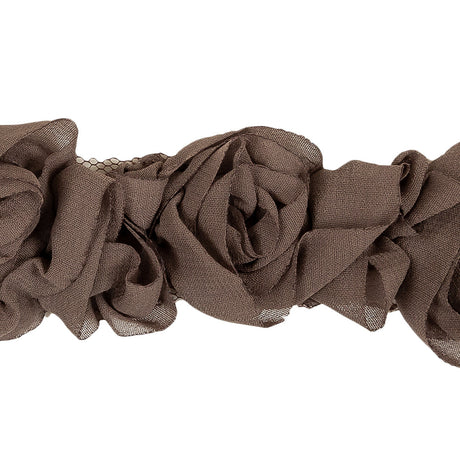 Gray Brown Chiffon Roses on Mesh Trim - 2"