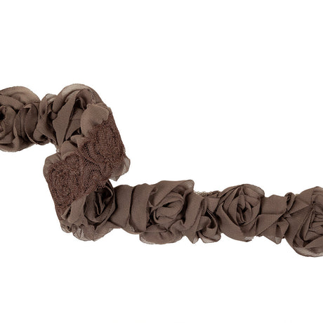 Gray Brown Chiffon Roses on Mesh Trim - 2"