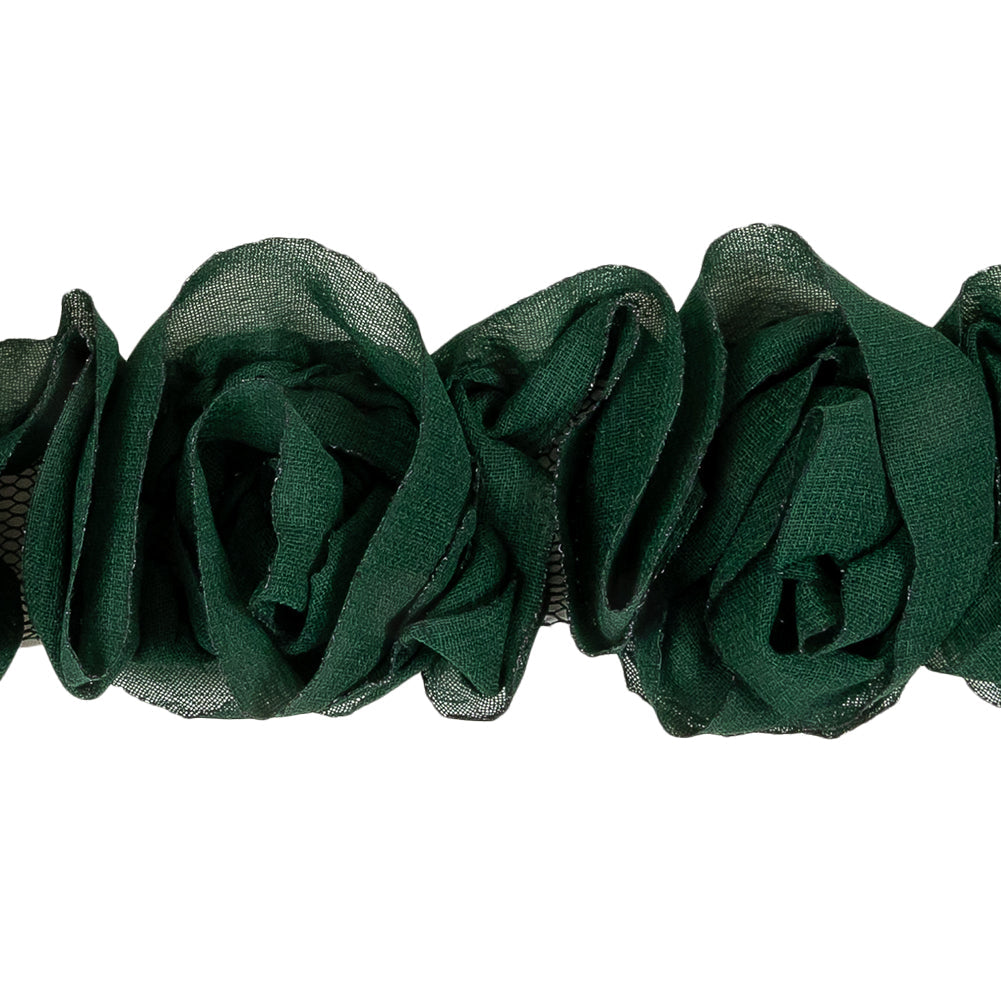 Deep Green Chiffon Roses on Mesh Trim - 2"
