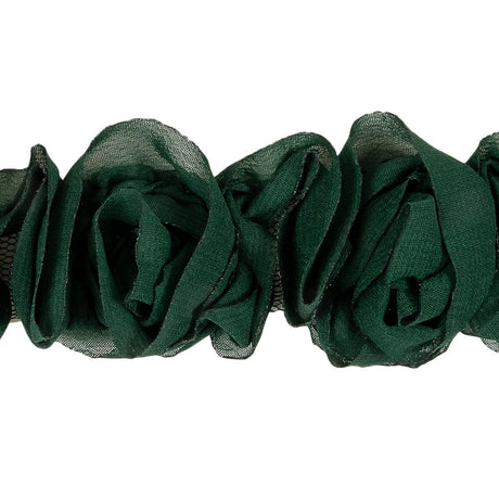 Deep Green Chiffon Roses on Mesh Trim - 2"
