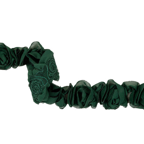 Deep Green Chiffon Roses on Mesh Trim - 2"