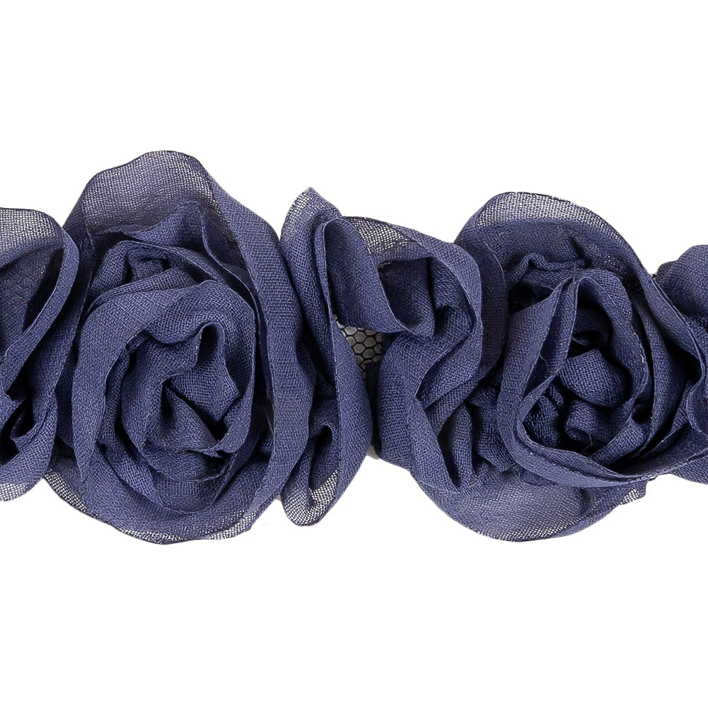 Dusk Blue Chiffon Roses on Mesh Trim - 2"