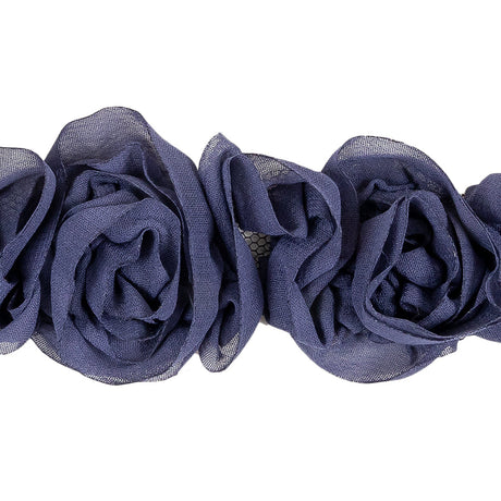 Dusk Blue Chiffon Roses on Mesh Trim - 2"