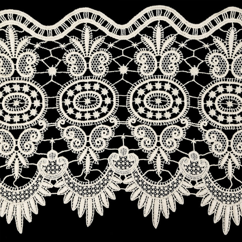 Eggnog Medallions and Leaves Guipure Lace Trim - 10"