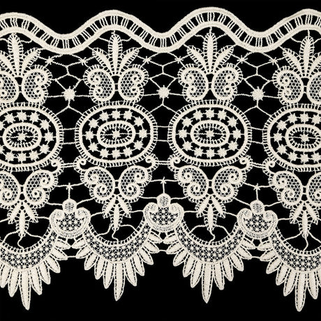 Eggnog Medallions and Leaves Guipure Lace Trim - 10"