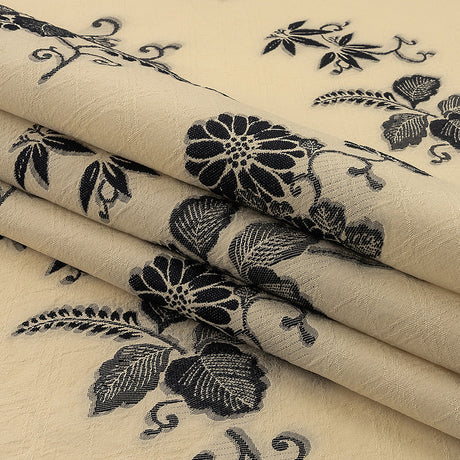 Famous Designer Italian Ebony and Buttercream Floral Cotton and Polyester Jacquard
