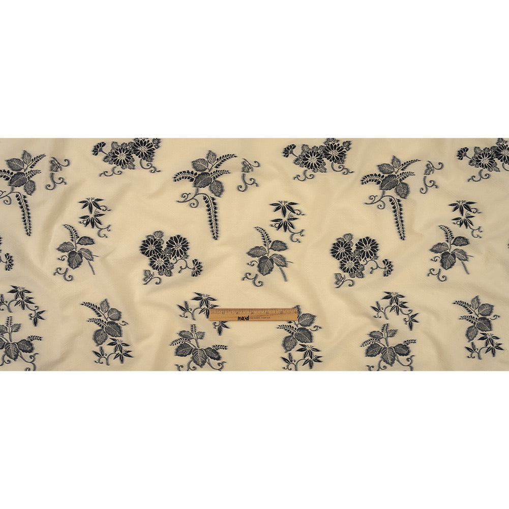 Famous Designer Italian Ebony and Buttercream Floral Cotton and Polyester Jacquard
