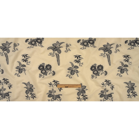 Famous Designer Italian Ebony and Buttercream Floral Cotton and Polyester Jacquard