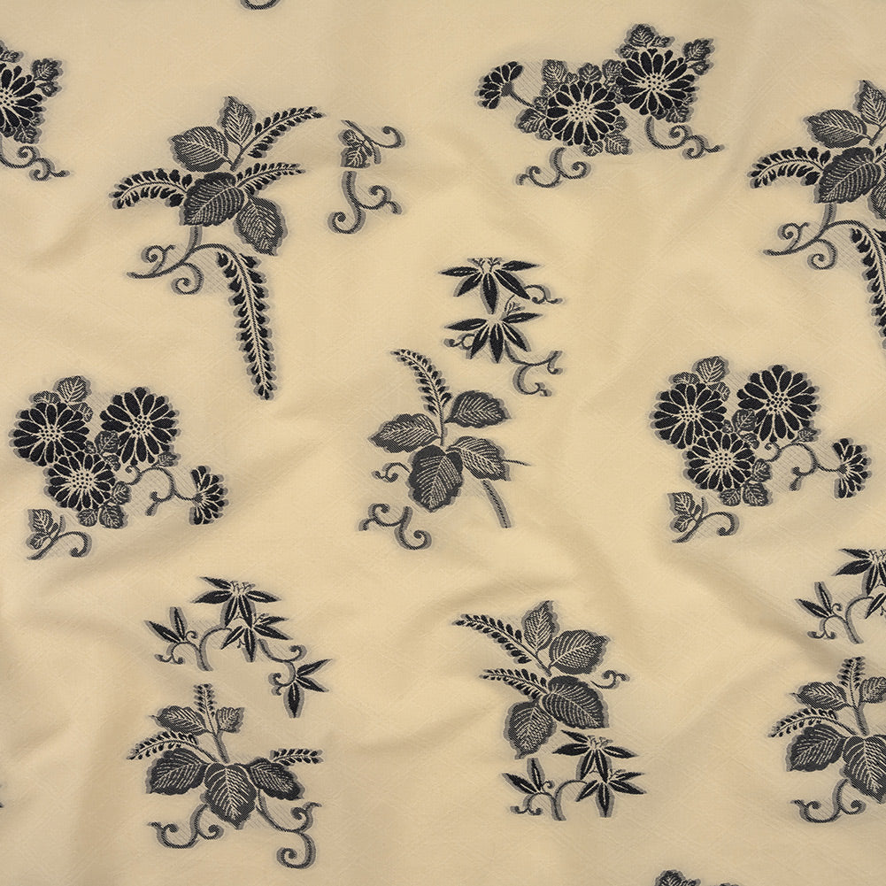 Famous Designer Italian Ebony and Buttercream Floral Cotton and Polyester Jacquard
