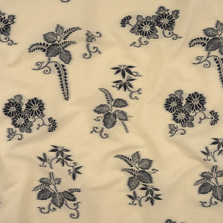 Famous Designer Italian Ebony and Buttercream Floral Cotton and Polyester Jacquard
