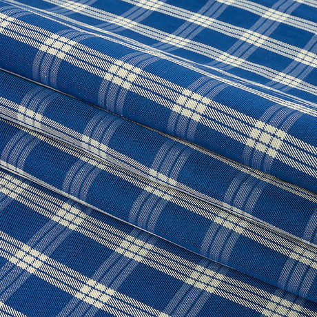 Famous Designer Italian Blue and White Plaid Viscose and Linen Woven