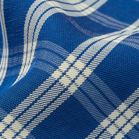 Famous Designer Italian Blue and White Plaid Viscose and Linen Woven