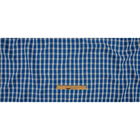 Famous Designer Italian Blue and White Plaid Viscose and Linen Woven