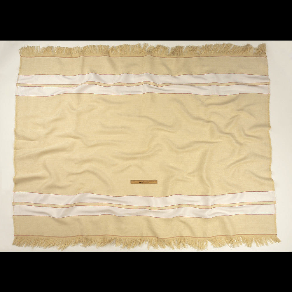 Theory Eggnog, Red and White Striped Linen and Cotton Poncho Panel with Fringe Border