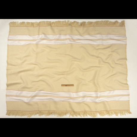 Theory Eggnog, Red and White Striped Linen and Cotton Poncho Panel with Fringe Border