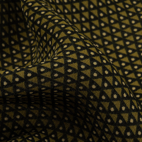Olive, Navy and Cream Triangles and Dots Polyester Georgette