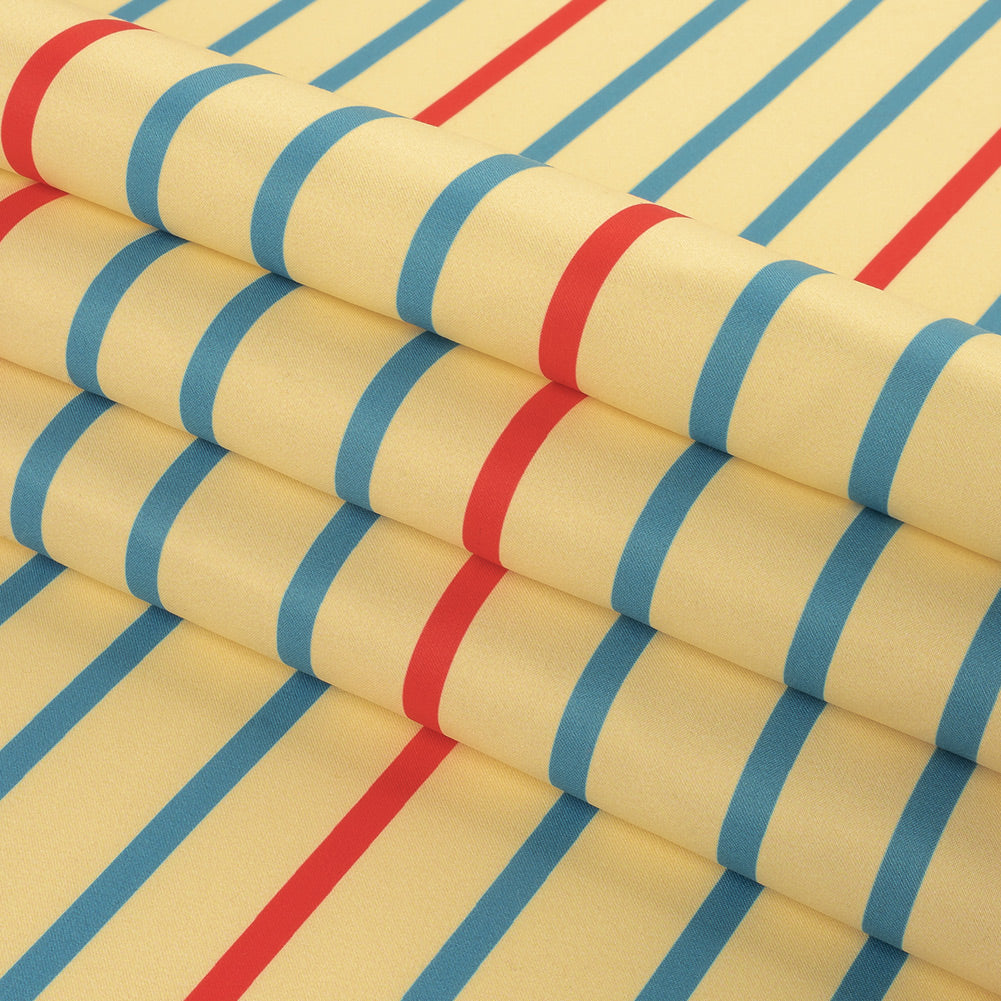 Sara Campbell Cream, Blue and Red Striped Polyester Woven