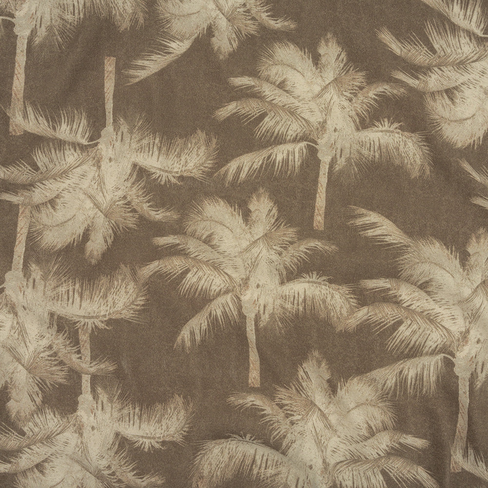Italian White and Taupe Palm Trees Rayon Crepe