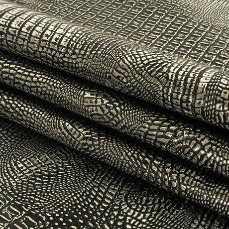 Metallic Crocodile Embossed Vinyl - Black and Silver - Twain Collection