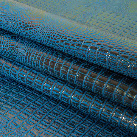 Metallic Crocodile Embossed Vinyl - Blue and Bronze - Twain Collection