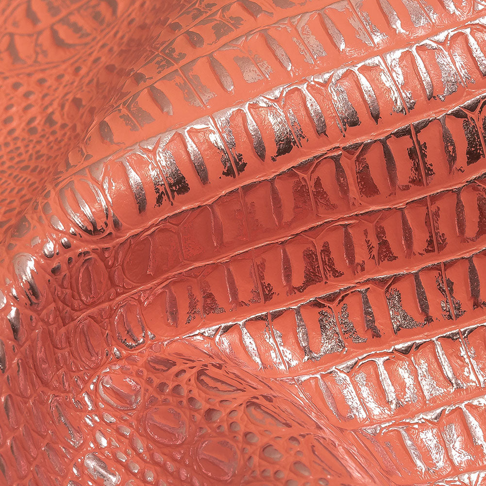 Metallic Crocodile Embossed Vinyl - Pink and Silver - Twain Collection