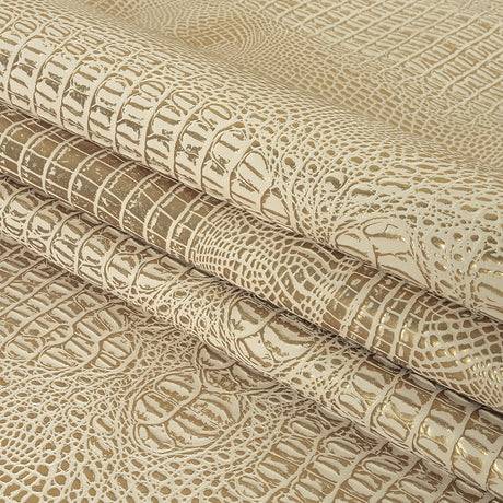 Metallic Crocodile Embossed Vinyl - Star White and Gold - Twain Collection