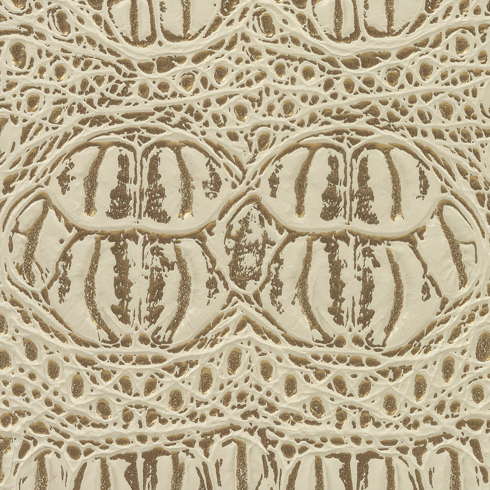 Metallic Crocodile Embossed Vinyl - Star White and Gold - Twain Collection