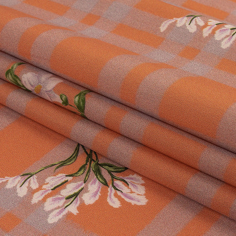 Cotton Poplin Print - Orange and Lilac Plaid and Floral - Mood Exclusive Park Date