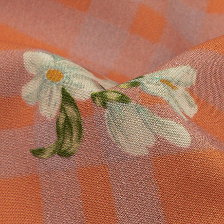 Cotton Poplin Print - Orange and Lilac Plaid and Floral - Mood Exclusive Park Date