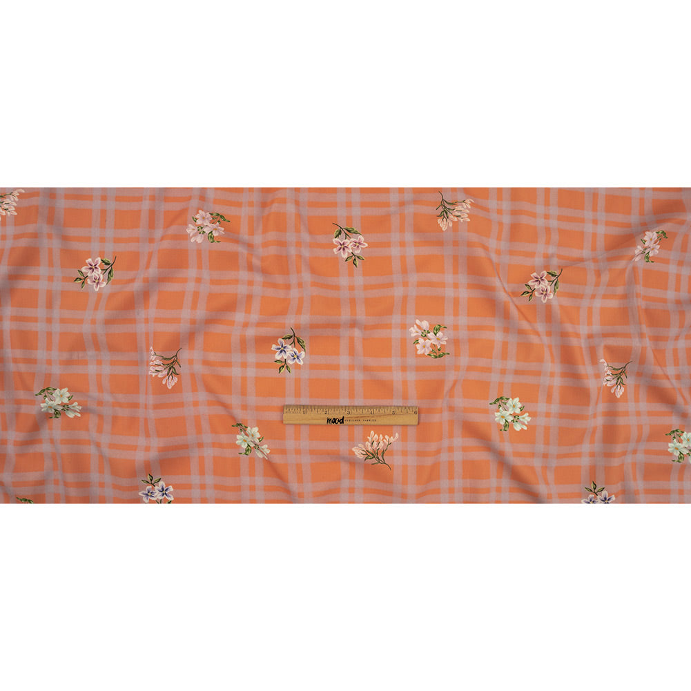 Cotton Poplin Print - Orange and Lilac Plaid and Floral - Mood Exclusive Park Date