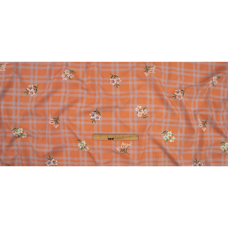 Cotton Poplin Print - Orange and Lilac Plaid and Floral - Mood Exclusive Park Date