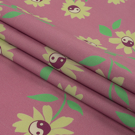 Stretch Cotton Poplin Print - Pink and Yellow Yin Yang Flowers - Mood Exclusive Groovy Baby