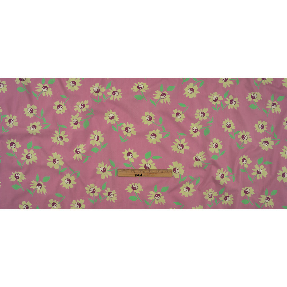 Stretch Cotton Poplin Print - Pink and Yellow Yin Yang Flowers - Mood Exclusive Groovy Baby