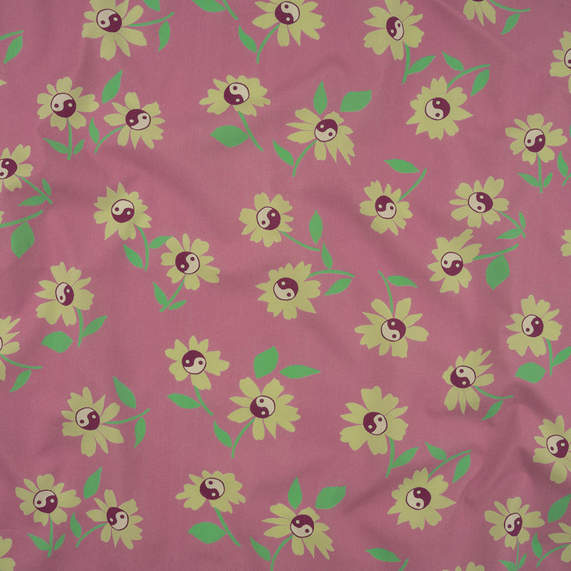 Stretch Cotton Poplin Print - Pink and Yellow Yin Yang Flowers - Mood Exclusive Groovy Baby