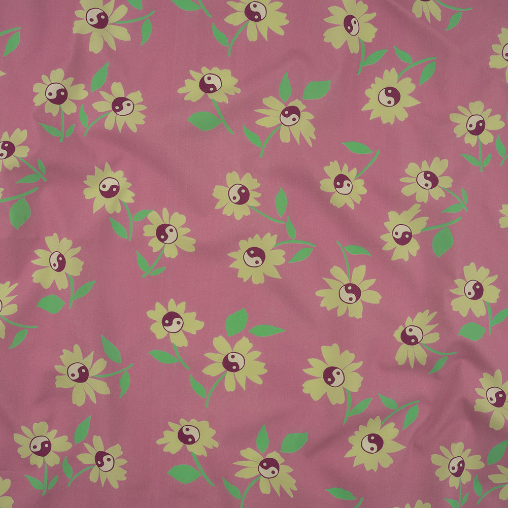 Stretch Cotton Poplin Print - Pink and Yellow Yin Yang Flowers - Mood Exclusive Groovy Baby