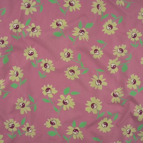Stretch Cotton Poplin Print - Pink and Yellow Yin Yang Flowers - Mood Exclusive Groovy Baby