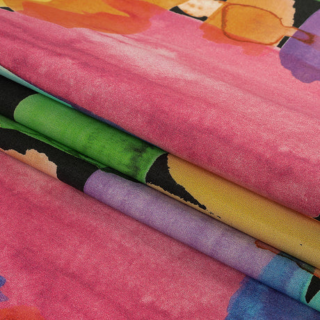 Stretch Cotton Poplin Print - Phantom Black and Rainbow Abstract - Mood Exclusive Color Fields