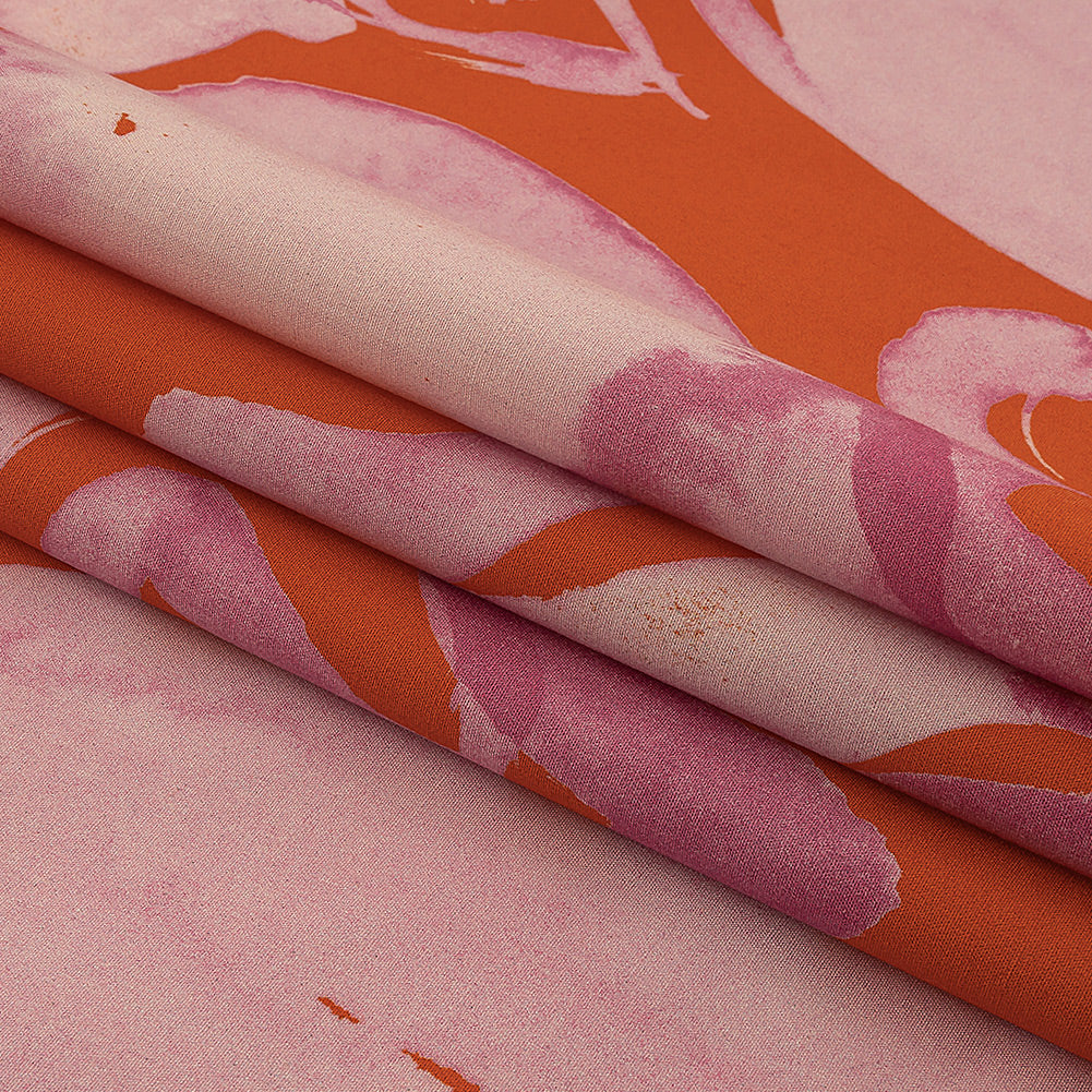 Stretch Cotton Poplin Print - Flame Red and Pink Painted Flowers and Hearts - Mood Exclusive My Valentine