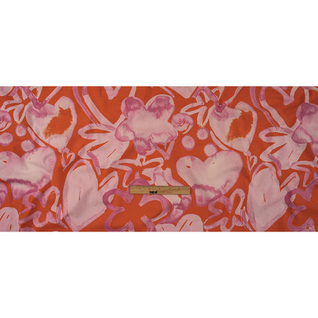 Stretch Cotton Poplin Print - Flame Red and Pink Painted Flowers and Hearts - Mood Exclusive My Valentine
