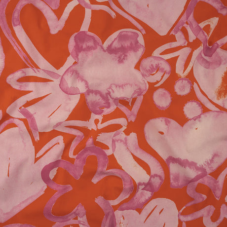 Stretch Cotton Poplin Print - Flame Red and Pink Painted Flowers and Hearts - Mood Exclusive My Valentine