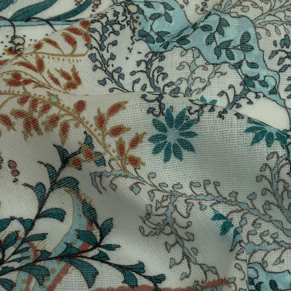 Cotton Gauze - Blue Plants and Florals - Mood Exclusive Storybook Illustrations Print