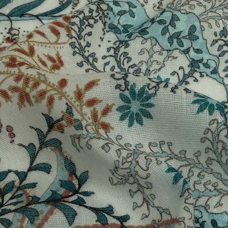 Cotton Gauze - Blue Plants and Florals - Mood Exclusive Storybook Illustrations Print